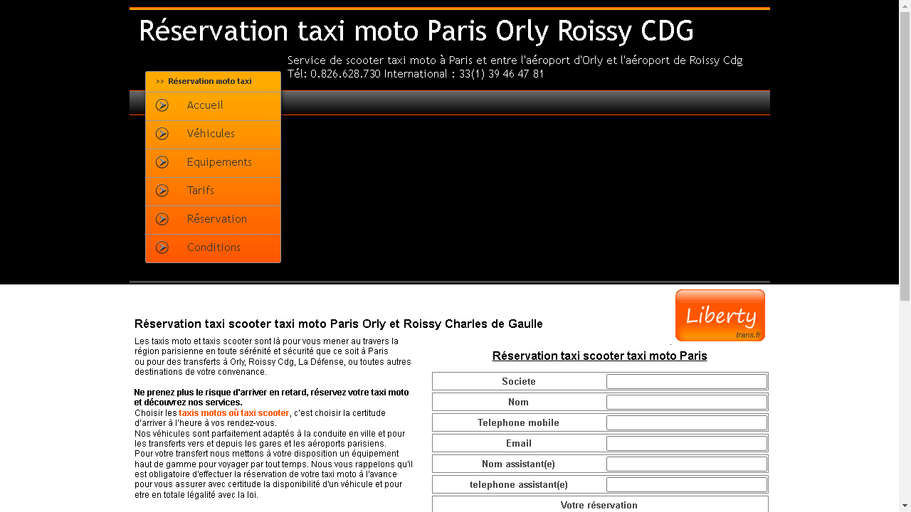 Capture d'écran de http://www.reservation-taxi-moto-paris.com/